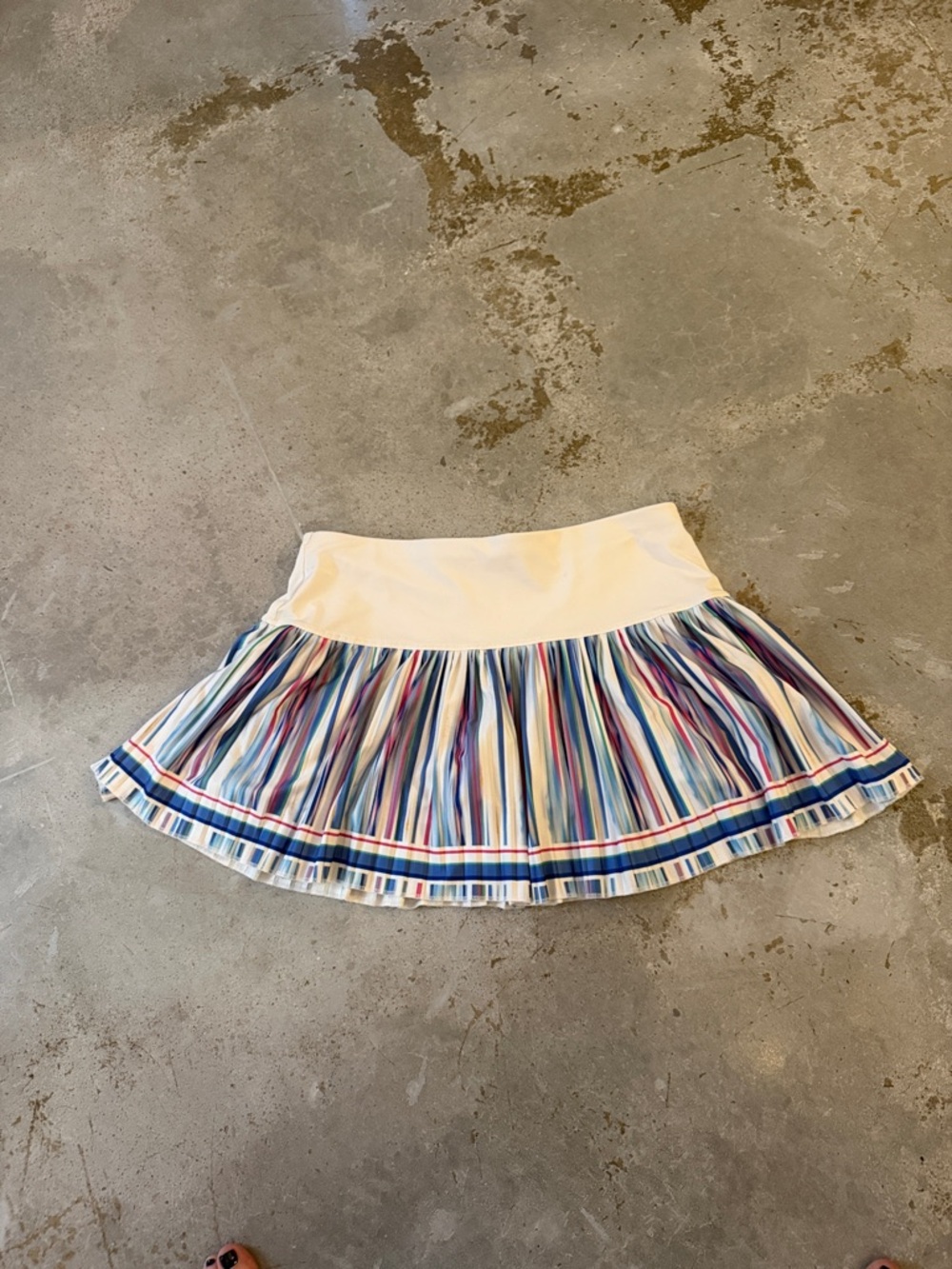 Lucky in Love White Waist Multicolor Stripe Pleated Skater Skirt